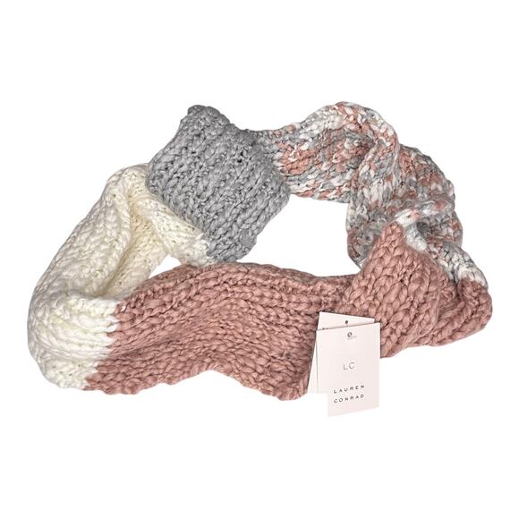 Lauren Conrad INFINITY SCARF Chunky Knit Neck Blanket Blush Cream Gray 52" NEW - Picture 6 of 6